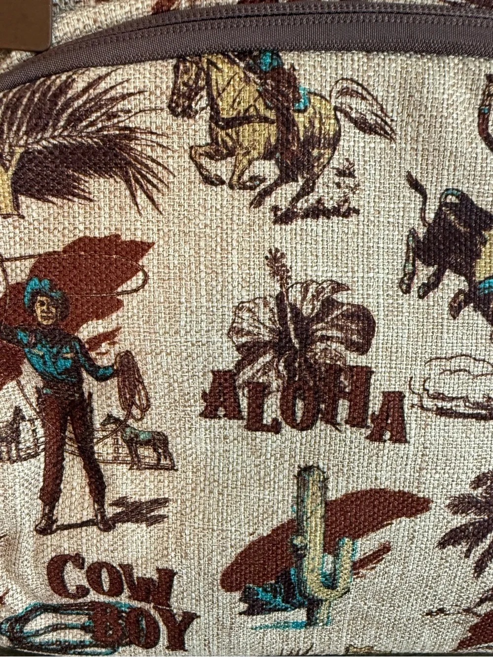 Wrangler Tan Cowboy Aloha Print Multi-Use/School/Laptoo Backpack w/ Brown Trim